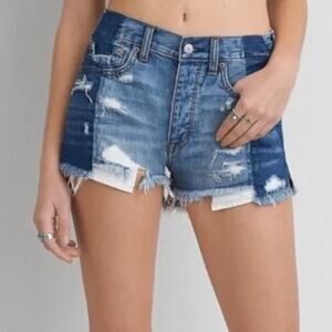 American Eagle Vintage Hi-Rise Festival Denim Blue Two Tone Denim Shorts Size 10